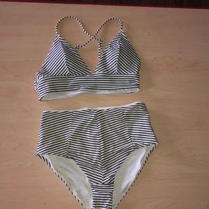 H&M Stripe Two Piece High Waisted Bathing Suit.